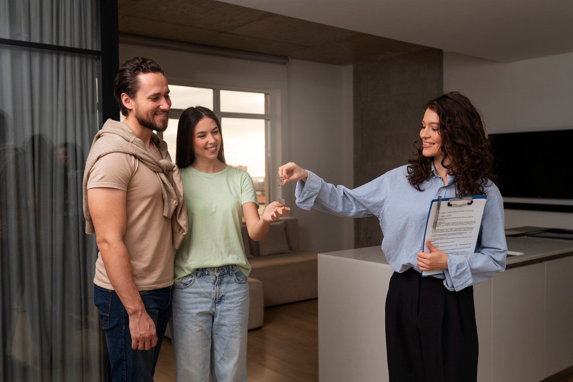 medium shot real estate agent showing house 23 2150225253